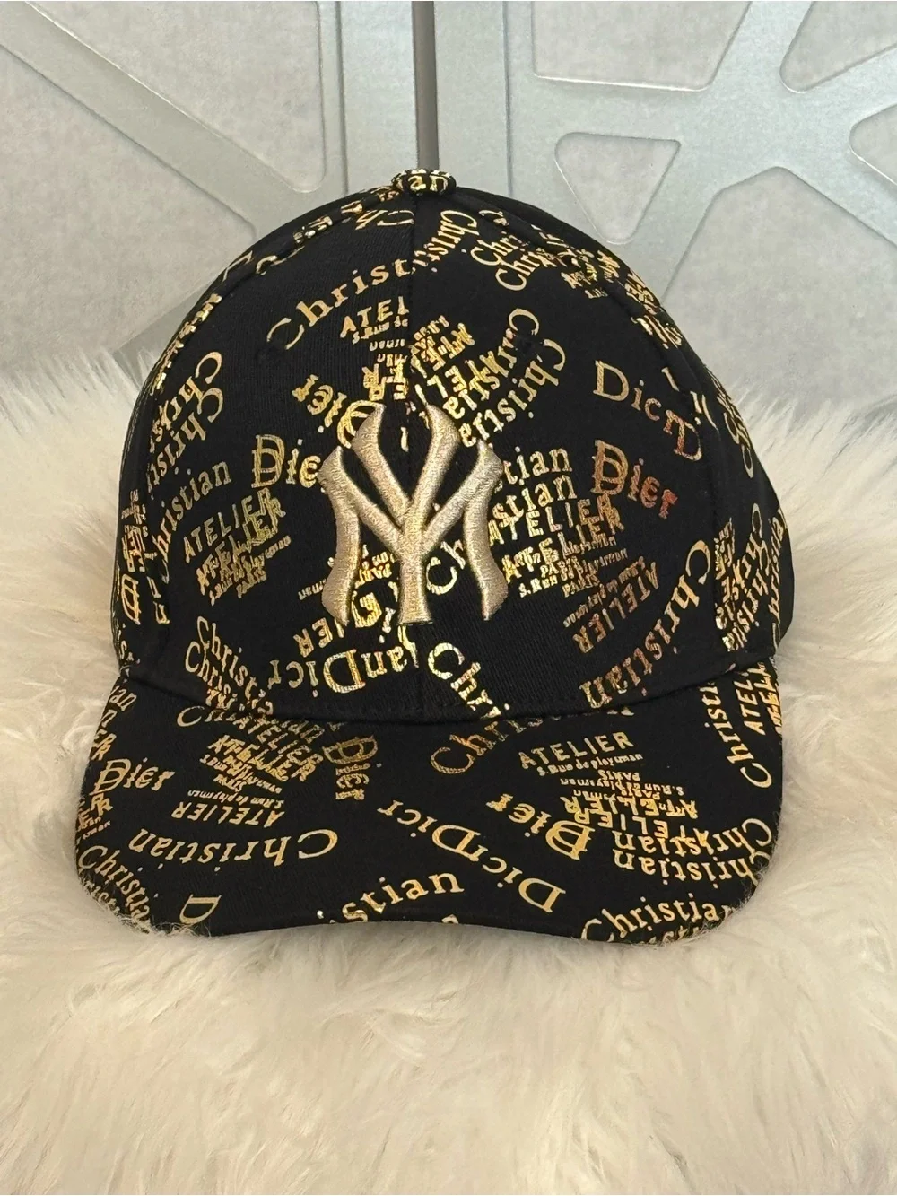 New Arrivals! Chic Fashion Logo Black & Gold Metallic Script Baseball Cap.